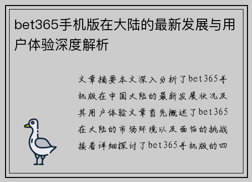 bet365手机版在大陆的最新发展与用户体验深度解析