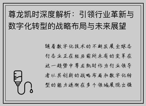 尊龙凯时深度解析：引领行业革新与数字化转型的战略布局与未来展望